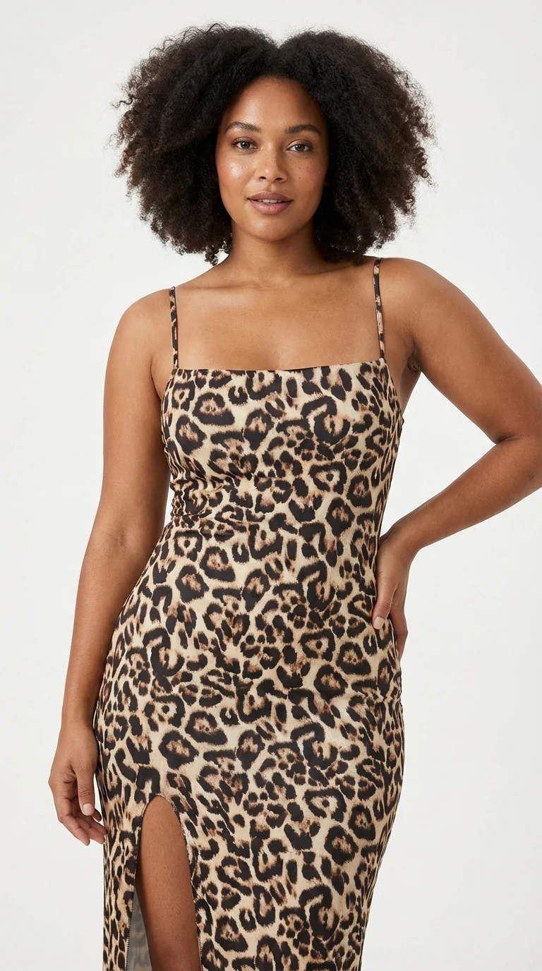 LunaIntim Kadın İddialı Göğüs Detaylı Elbise Sırt Çapraz Bağlı Yırtmaçlı Leopar Desenli - Leopar Desen Detay